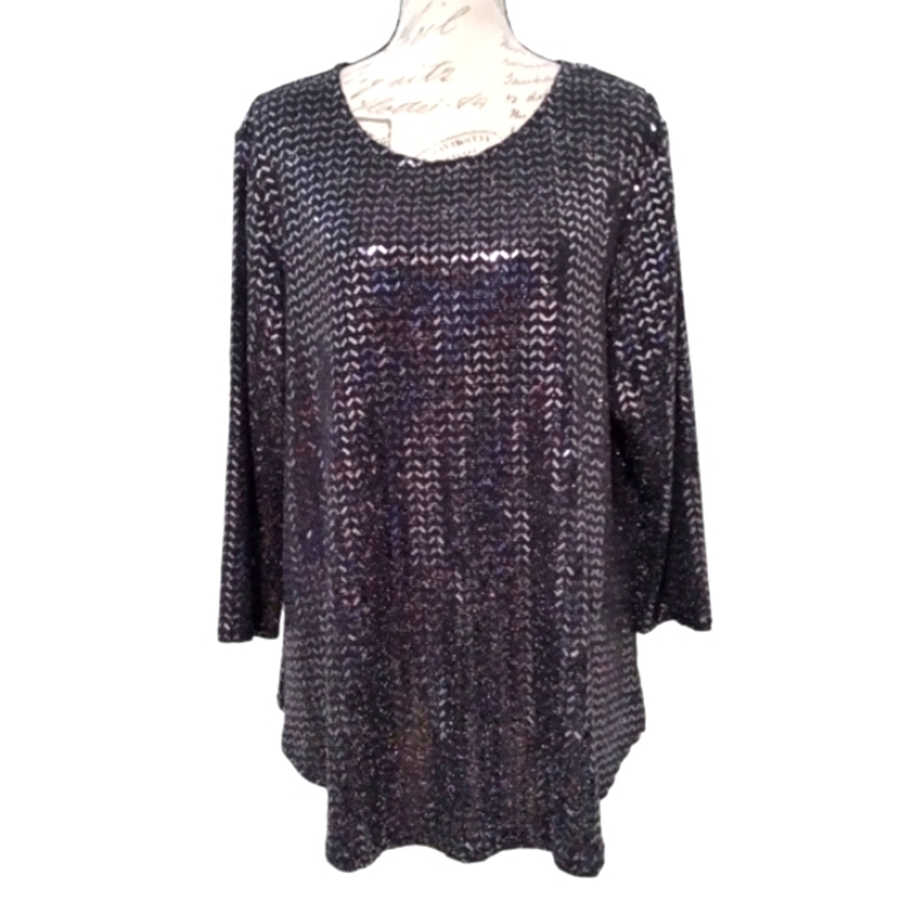 Black/Silver Rectangle Sequins Top, by Ruby Rd.